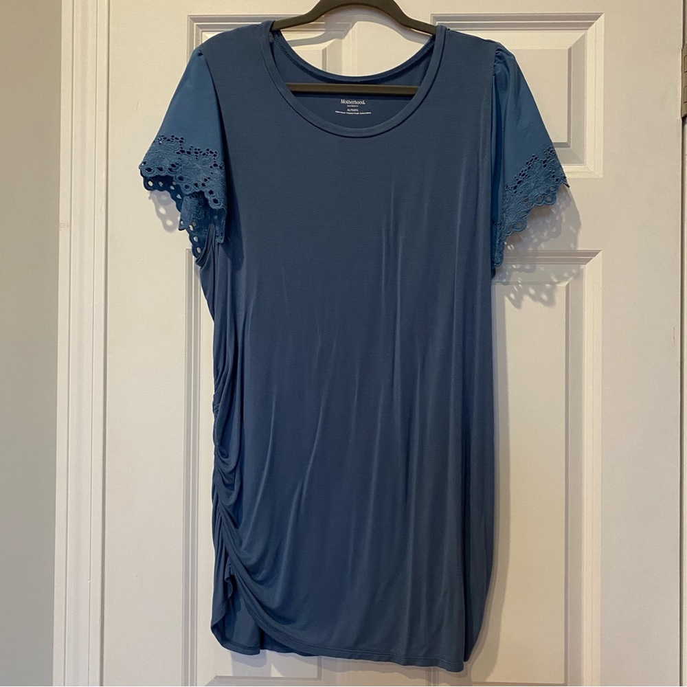 Motherhood Maternity Dark Dusty Blue Eyelet Flutter Sleeve Top